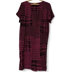 80s Ellen Tracy Geometric Purple Black Shift Dress